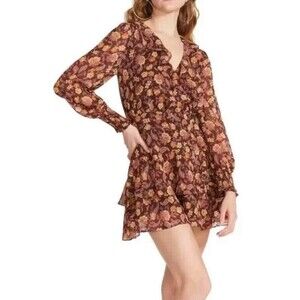 BB Dakota Steve Madden Paisley Be Nice Dress S Brown Chiffon Floral NEW B36